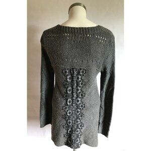 Free People Gray Knit Cardigan W/ Floral Embroidered Detail On Back, Size Small
